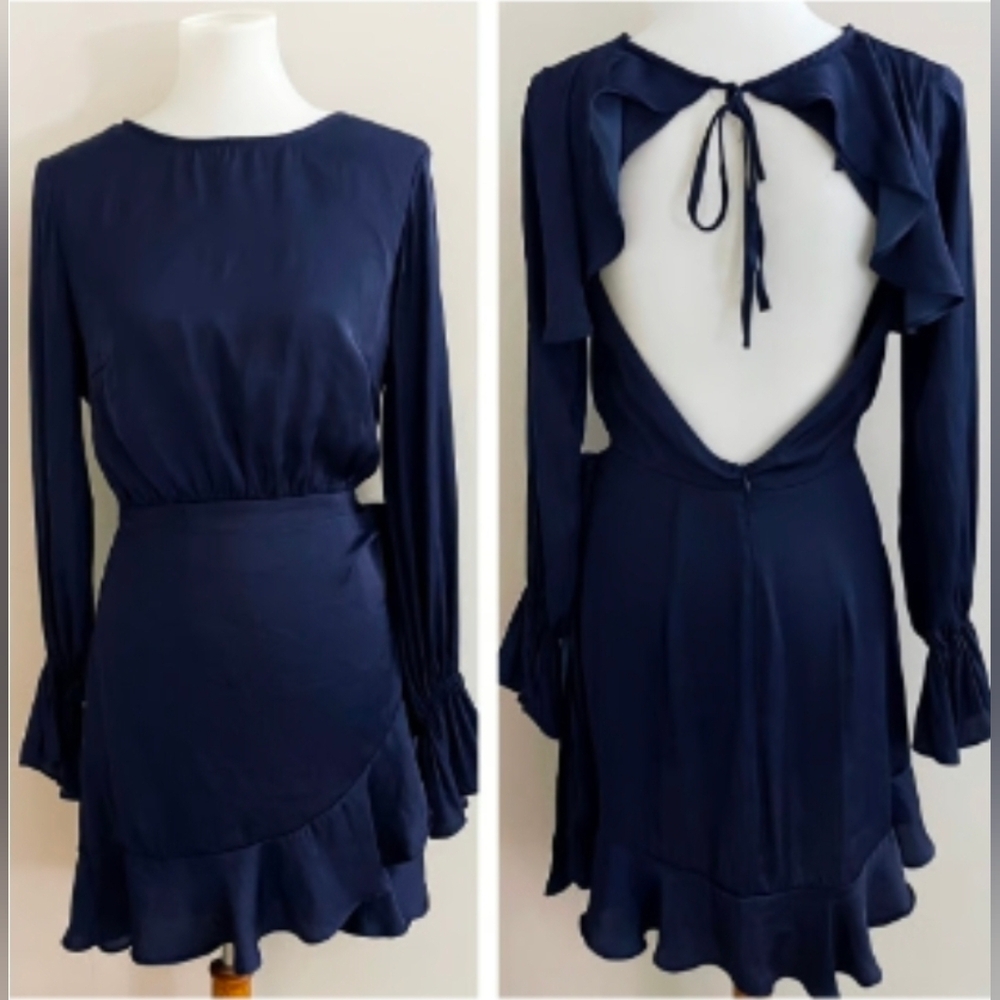 Selfie Leslie Mini Dress Open Back Faux Wrap Party Prom Ruffle Size M